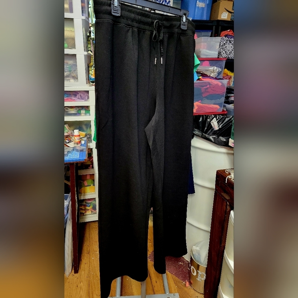 Black Drawstring Wide Leg Sports Pants 24" Leg Cuff XL 30" inseam 34" Waist